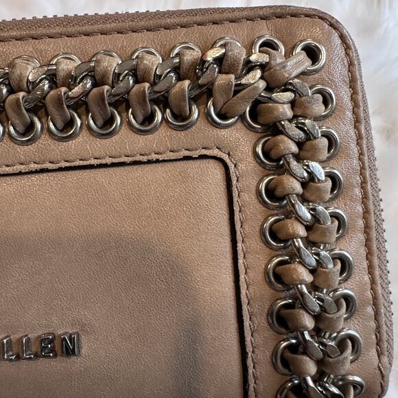 Karen Millen Wallet Calf Leather Full Zip Center Accordion Nude Tan Braid #GK116 - Picture 2 of 14